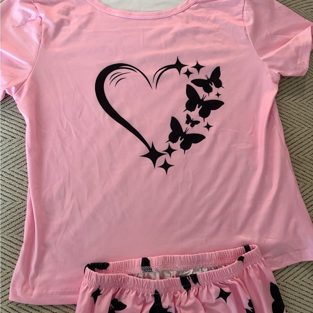 Pink Heart and Butterfly Pajama Set